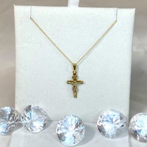 14K YELLOW GOLD children’s two tone crucifix  REAL GOLD communion VINTAGE ✝️